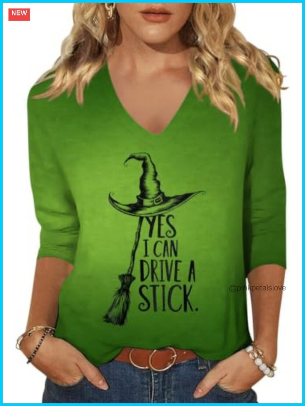 Womens Halloween Pumpkin V Neck 3/4 Sleeve Thanksgiving Graphic Tee